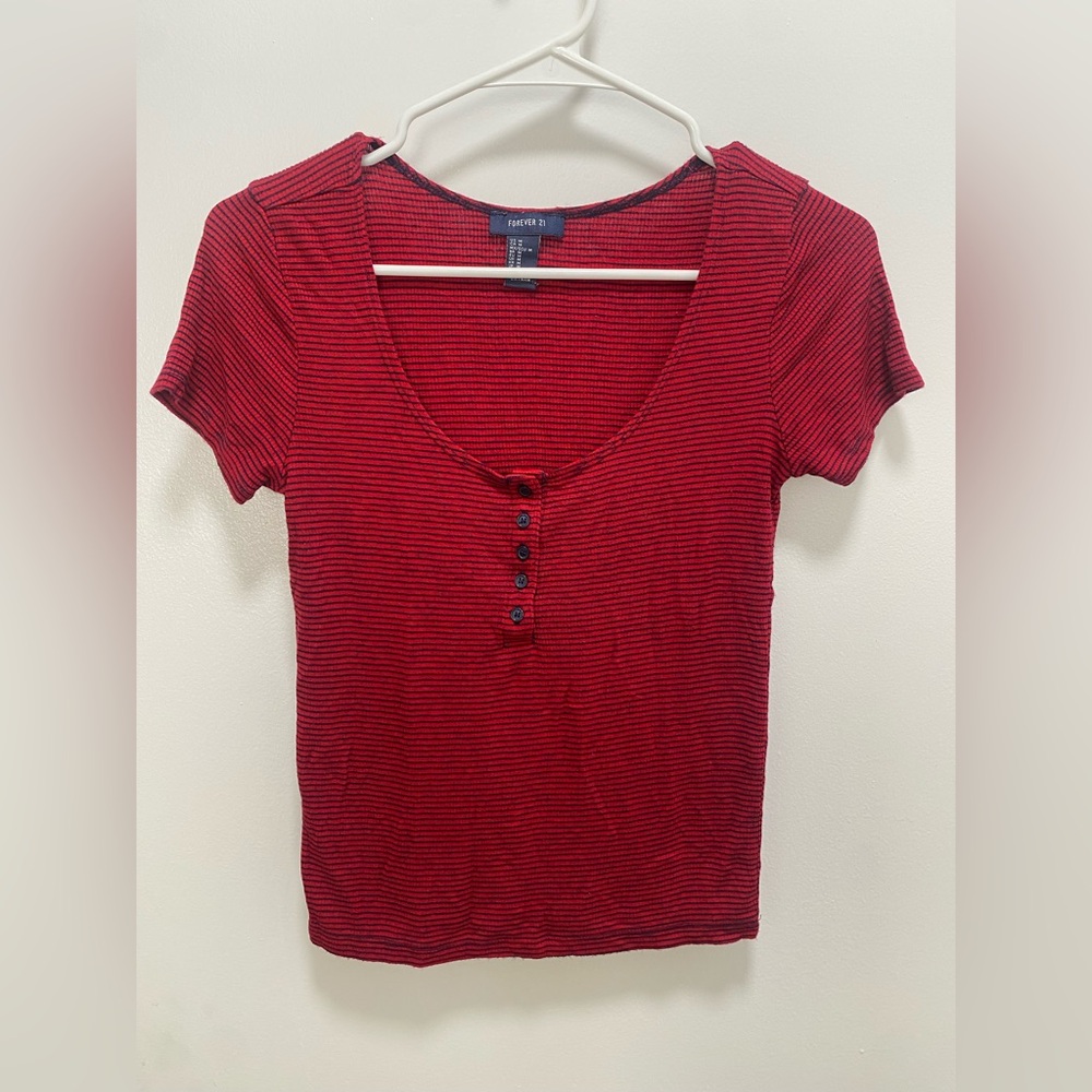 Forever 21 Red Button-Front Striped Women's Crop Top